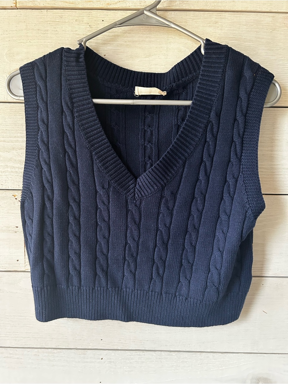 Altar’d State Navy Cable Knit V-Neck Sweater Tank, Small